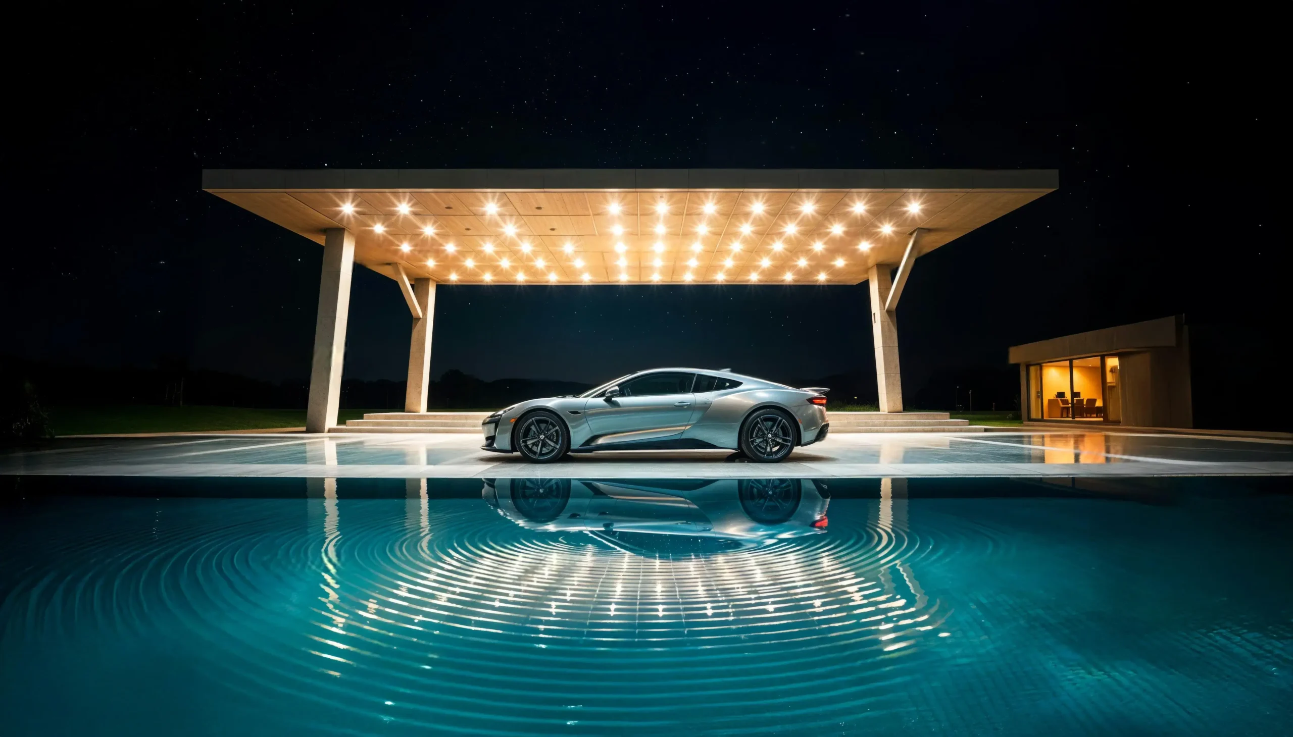 Sleek Silver Sports Car at Night 2